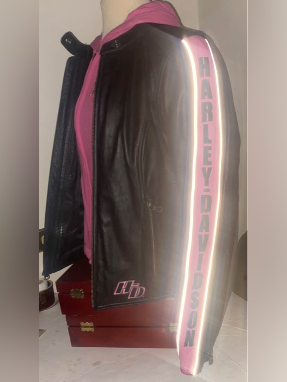 Harley Davidson 3In1 Pink Trim Cruiser Leather Jacket
